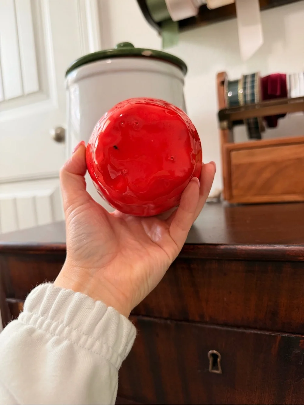 Vintage White and Red Strawberry Canister Set